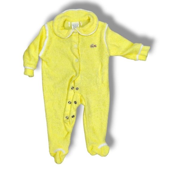 Vintage Izod Lacoste Alligator Sleeper Footie Size S Up To 11 Lbs Terry Yellow - Picture 1 of 9